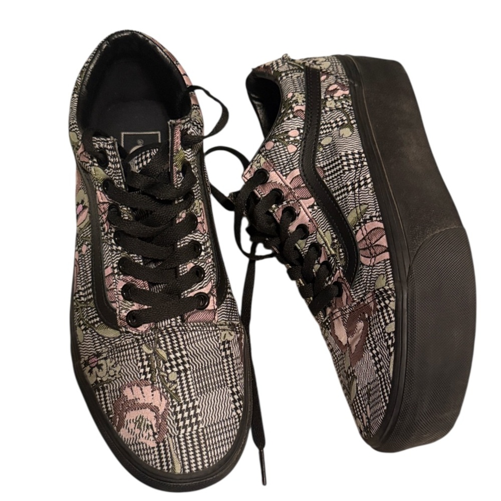 Vans Platforms Black floral houndstooth